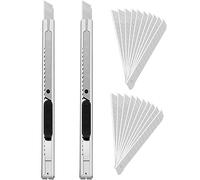2 pieza Cúter Profesional de Acero Inoxidable con 20 piezas Hojas Repuesto de 9mm a 60 Grados, Cutter Retráctil para Cortar Vinilo, Cuchillas para Corte Preciso en Manualidades