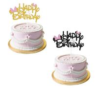 2 pieza Decoración Tarta Minni Mouse, Cake Topper Set, Decoracion para Tartas Infantiles, purpurina Cake Topper de Cumpleaños, Mickey y Minnie Baby Shower para niños, Niñas, cumpleaños, Negro y dorado