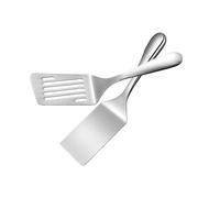 2 Pieza Espátula de Acero Inoxidable Ranurada, Espátula Plancha Acero Inoxidable Ranurada, Espátula Acodada BBQ, Turner Espátula de Parrilla Superior Plana, Adecuado para Freír y Hornear Alimentos