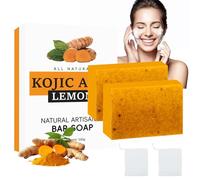 2 Pieza Jabón de Ácido Kójico de Cúrcuma, Jabón de Cúrcuma para la Cara, Kojic Acid Soap Removedor de Manchas Oscuras, Facial Jabon Curcuma, Jabón de Baño para Cara y Cuerpo Limpieza Cuidado