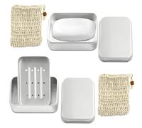 2 Pieza Jabonera de Aluminio, Jabonera con Rejilla de Goteo Extraíble y Bolsa de Jabón de Sisal, Caja de Jabón de Viaje, Jabonera Metalica, Jaboneras con Escurridor, para Casa o de Viaje