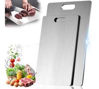 2 Pieza Tabla de Cortar de Titanio, Tabla de Cortar de Acero Inoxidable Grado Alimenticio de Doble Cara, para Carne, Pan, Verduras, Frutas (2 Pieza)