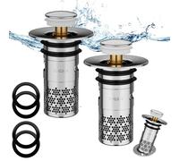 2 Pieza Tapón de Lavabo Universal, Tapón de Lavabo Universal Pop Up, Tapon Lavabo Baño en Acero Inoxidable, con 2 Juntas de Silicona y Cesta Antiobstrucción, Para baño, lavamanos,bañera(33-40mm)-Plata