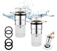 2 Pieza Tapón de Lavabo Universal, Tapón de Lavabo Universal Pop Up, Tapon Lavabo Baño en Acero Inoxidable, con Juntas de Silicona y Cesta Antiobstrucción, Para baño,lavamanos,bañera y cocina(34-40mm)