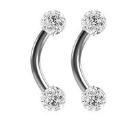 2 Piezas 1.2mm 16g Acero Quirúrgico 316L Cristal CZ Piercing Curved Bar Barbell Ceja Curvada 6mm