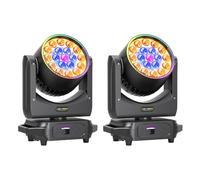 2 Piezas 19 LED 285W Wash Zoom Luz de Cabeza Móvil, RGBW 4 en 1 Focus Dye Etapa Luz con Tira de Luz para Fiesta Concierto DJ Navidad Boda Celebraciones