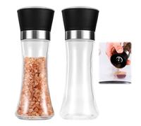 2 Piezas 190 ML Molinillo Pimienta Manual, Grosor Ajustable Molinillo Especias, Cristal Transparente y Acero Inoxidable Molinillo Sal y Pimienta, Adecuado para Especias, Pimienta, Sal y Chile