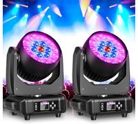 2 piezas 19x15W Cabeza Móvil LED Luz de Escenario, Beam Wash Zoom RGBW 4 en 1 Luces de Discoteca DJ, DMX512 Iluminación de escenario profesional para Disco Fiesta Club Bar Boda Discoteca