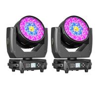 2 Piezas 19x15W LED RGBW Cabeza Móvil, Wash Zoom 540°X/270°Y Rotación d-mx512 Control de Voz Auto-Calibración para Escenario Club Teatro Fiesta DJ Boda