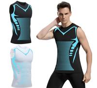 2 piezas 2026 New Version Ionic Shaping Vest - Camiseta interior para hombre, moldeadora de figura, de tejido transpirable de seda helada, Slim Fit Shirt invisible debajo de la camisa, negro y blanco
