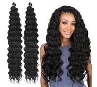 2 Piezas 22Inch Ocean Wave Crochet Extension,Deep Wave Bulk Hair for Braiding,Deep Wavy Hair Extensions de Cabello Sintético Trenzas Postizas para Mujeres