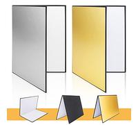 2 Piezas 3 en 1 Reflector de Luz Fotografía Iluminación para Naturaleza Muerta, Comida Reflector Plegable Tablero Reflector Plegable Portátil-Oro/Negro/Plata(29,5 x 20,5 cm)