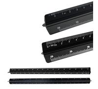 2 Piezas 30 cm Profesional, Escalímetro de Precisión, Regla Métrica Triangular para Arquitectos Ingenieros - 1:20 1:25 1:50 1:75 1:100 1:125/1:100 1:200 1:250 1:300 1:400 1:500 (Aluminio-Negro)