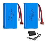 2 Piezas 3000mAh 7.4V Litio RC Batería, Recargables de Iones de Litio de 7,4 V con Deans T Plug, Cargadores, Li-Ion Batería para Vehículos RC, Tanques, Coches y Robots