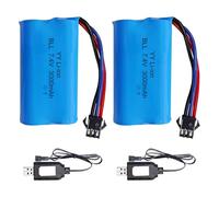 2 Piezas 3000mAh 7.4V Litio RC Batería, Recargables de Iones de Litio de 7,4 V con SM-3P Plug, Cargadores, Li-Ion Batería para Vehículos RC, Tanques, Coches y Robots