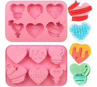 2 Piezas 3D Corazón Forma Silicona Molde, 6 Moldes De Corazón De Diferentes Formas, Silicona Manualidades para El Día de San Valentín con 6 Agujeros para Hacer Chocolate, Gelatina, Mousse, Jabón