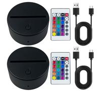 2 piezas 3D LED luz nocturna base de luz: base LED con mando a distancia y cable USB, lámpara de ilusión 3D 7 colores luces regulables, lámpara decorativa para habitación de los niños, dormitorio,