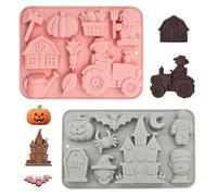 2 Piezas 3D Moldes Silicona, Molde de Silicona Tractor, Temas Agrícolas y de Halloween, para Chocolate, Fondant, Caramelos, Gelatina, Cubitos de Hielo, Decoración de Tartas
