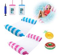 2 piezas 4 en 1 piscina cama flotante con 2 soportes para vasos inflables, 2 Psc teléfono bolsa impermeable y 1 bomba de aire Psc, accesorios de piscina para adultos, piscina, playa, juguetes