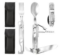 2 Piezas 6 En 1 Cubiertos Plegables Multifuncionales, Cubiertos Camping Acero Inoxidable, Plegable Multifuncional, PortáTil Cubiertos Para Camping Para Camping, Senderismo, Con Bolsa De Almacenamiento