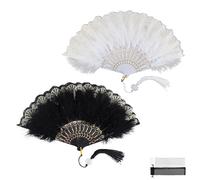 2 Piezas Abanico Personalizado, HASLED Abanico Plegable Senora, Estilo chino Abanicos Boda, Abanicos Blancos con Borlas, Abanico Novia Puede Utilizar para Bodas, Bailes, Fiestas de Té