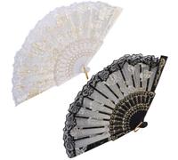2 Piezas Abanico Plegable de Encaje Negro y Blanco, Obsequio pequeño | Estilo Encaje, Plástico Ligero, Uso Manual, para Foto y Decoración en Mesa