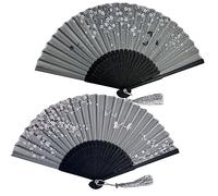 2 Piezas Abanicos Plegables,Abanicos de Mano con Borlas,Bambú con Borlas Abanicos,Abanico Borlas Bambú Tallado Hueco,para Baile Arte y Decoración Pared Casa(Color y Flores al Azar)
