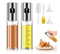 2 Piezas Aceitera Spray Pulverizador, Spray Aceite Cocina con Escala de 100ml, Acero Inox y Cristal, Antigoteo, Accesorios Freidora de Aire, Dispensador, Dosificador para Ensalada, Hornear Pan, BBQ