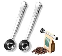 2 piezas Acero Inoxidable Café Cuchara Clip, Cuchara De Café Multifuncional, Cuchara Medidora para Café, Cuchara con Clip, Para moler café, granos de café, té, leche en polvo, azúcar, Avena (Plata)