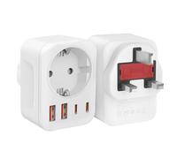 2 Piezas Adaptador Enchufe UK Tipo G, 5 en 1 Adaptador Enchufe Europeo a UK con 2USB+2USB C, adaptador de Viaje 2-Pin Europa a 3-Pin Reino Unido con Seguridad para Irlanda/Escocia/Maldivas/Dubai/Qatar