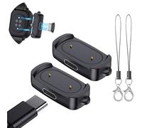 2 Piezas Adaptador USB C Compatible con Amazfit GTS 2/2e/4, GTR 2/2e | GTR Mini/Active/Active Edge/Bip 5/3/3 Pro/Bip U/T-Rex Pro/Pop/Zepp E/Z, Cargador Magnético - Negro