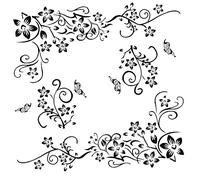 2 piezas adornos de calcomanías de pared negras,flores zarcillo mariposas plantas vid pegatinas de pared adhesivas murales para decoración de paredes sala de estar dormitorio antesala pasillo ventana