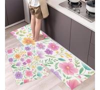 2 Piezas Alfombras Y Tapetes De Cocina Flores De Acuarela,Alfombrillas De Cocina Antideslizantes Lavables Patrón De Flores De Primavera, Para Pasillo,Salón,Dormitorio,Rubor En Polvo,50×80Cm+50×120Cm