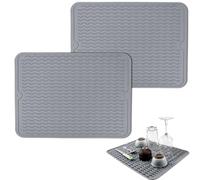 2 Piezas Alfombrilla Escurreplatos de Silicona, 40 x 30 cm Alfombrilla para secar Platos, Alfombrillas de Drenaje de Silicona, Alfombrilla Secado de Platos para Fregadero Tapete de Mesa (Gris)