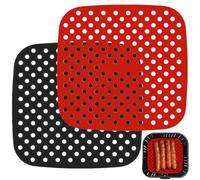 2 Piezas Almohadilla de Freidora Aire,19×19cm Aire Cuadrado,Silicona Perforada para Freidoras,Alfombrillas Silicona Reutilizables Air Fryer Liner,Revestimientos Cuadrados Antiadherentes,para Vaporera