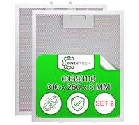 2 Piezas Aluminio Filtro Rejilla de Grasa para Campana Extractora 310 x 250 x 8 mm con Código Original 00353110 353110 para Bosch para Siemens - Garantía de 5 Años - ONIX TECH