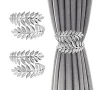 2 Piezas Alzapaños Cortinas Ajustable, Abrazaderas Cortinas en Forma de Hoja Plateada, sin Perforación, Creativo Sujeta Cortinas de Metálico, Recoge Cortinas para Hogar, Oficina, Hotel