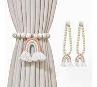2 Piezas Alzapaños Magnéticos para Cortinas, Alzapaños Arco Iris Borlas Clips de Cortina, Soporte de Cortina con Perla de Madera, Hebillas de Cortina para Decoración de Habitación Infantil
