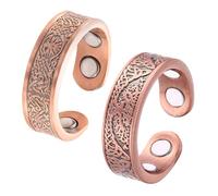 2 Piezas Anillo Magnético De Cobre, Anillo De Dedo Con Imanes Sólidos, Anillo-Magnéticos De Cobre, Grabadas Con Un Patrón Del Árbol De La Vida, Tamaño Ajustable, Equilibra El Campo Energético