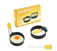 2 Piezas Anillos de Huevo - Molde de Anillo de Huevo - Círculo para huevo - con manija plegable y pincel para aceite - adecuados para sartenes - perfectos para huevos, sándwiches y hamburguesas