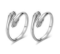 2 piezas Anillos de pareja de plata de ley, anillos de promesa ajustables para parejas, compromiso, aniversario, boda, abrazo, manos, anillos para hombres y mujeres, regalo,Anillo de abrazo