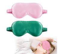 2 piezas Antifaz para Dormir, Eye Mask for Sleeping para Hombres Mujeres - Correa Ajustable & Bloqueador de Luz, Tapa Ojos para Dormir para Viajes y Descansos(Rosa y verde oscuro)