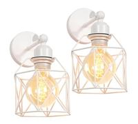 2 Piezas Apliques de Pared Interior Industrial Lámpara Pared Vintage Blanca Jaula de Hierro Ø16cm Ajustable 180° Lámpara de Techo para Pasillo Escalera Dormitorio