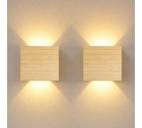 2 Piezas Apliques de Pared Interior Madera Aluminio 7W 3000K Blanco Cálido | JaneYi Lámpara de Pared Luz LED Arriba y Abajo Iluminación de Pared para Pasillo Escalera Salón Dormitorio