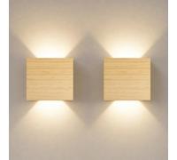 2 Piezas Apliques de Pared Interior Madera Aluminio 7W 4000K Blanco Neutro | JaneYi Lámpara de Pared Luz LED Arriba y Abajo Iluminación de Pared para Pasillo Escalera Salón Dormitorio