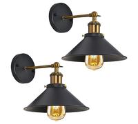2 Piezas Apliques de Pared Vintage E27 Lámpara de Pared Industrial de Estilo Edison con Rotación 180° Lámpara de Techo Interior para Sala de Estar Dormitorio Cocina Pasillo (Negro)