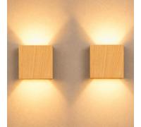 2 Piezas Apliques Pared Interior LED Aluminio Efecto Madera Clara 7W 3000K | Blanco Cálido JaneYi Lámpara de Pared Luz LED Arriba y Abajo Iluminación de Pared para Pasillo Escalera Salón Dormitorio