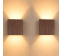 2 Piezas Apliques Pared Interior LED Aluminio Efecto Madera Oscura 7W 3000K | Blanco Cálido JaneYi Lámpara de Pared Luz LED Arriba y Abajo Iluminación de Pared para Pasillo Escalera Salón Dormitorio