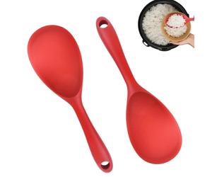 2 Piezas Arrocera Antiadherente cucharas para servir,23 x 7cm Cuchara Arrocera de Silicona Antiadherente,Cucharas de Arroz de Silicona Resistente al Calor con Agujero para Colgar, Revolver,Sacar