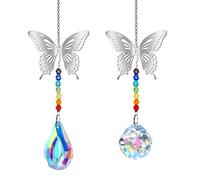 2 Piezas Atrapasol de Cristal, Cristal Mariposa Colgante, Prisma Cristal Colgante, Feng Shui Cristal, Arcoíris Prisma de Bola de Cristal, Arco Iris Fabricante Colgante Decoración
